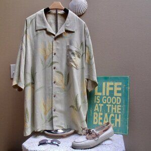 Tommy Bahama Sage Green 100% Silk Shirt Men's Sz XXL